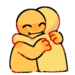 two slightly chubby emoji yellow figures hugging.